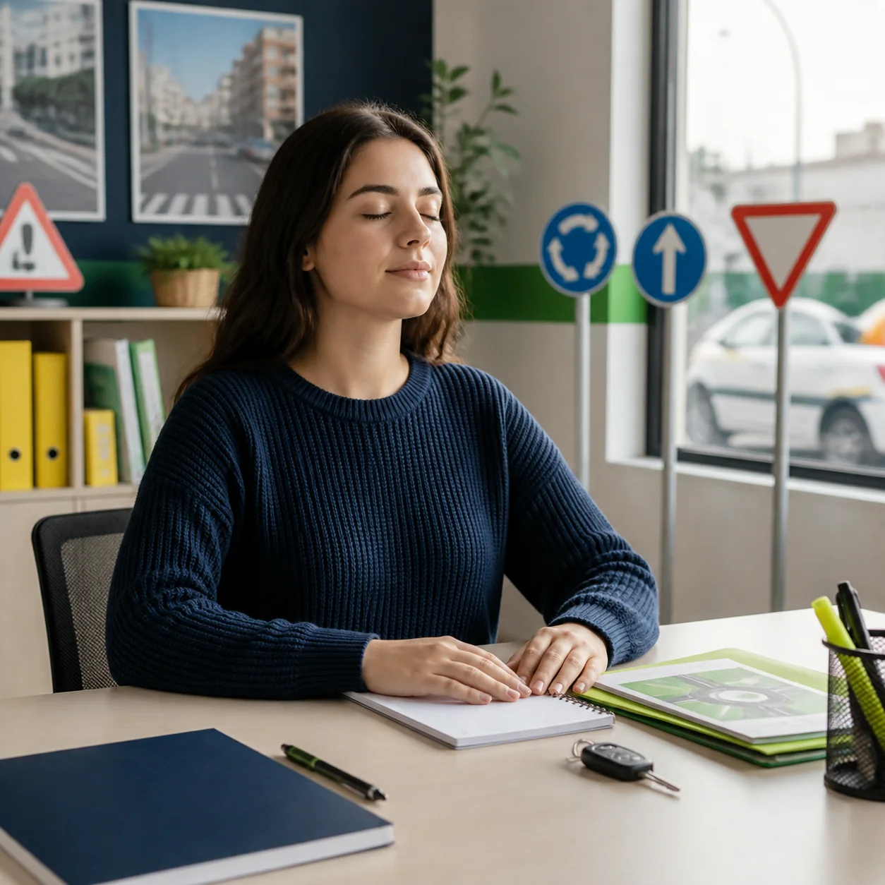 Alumna preparándose con calma antes de una clase práctica
