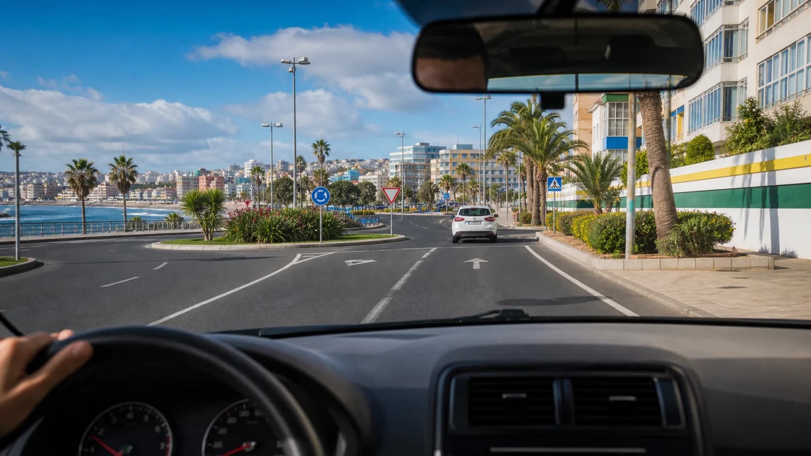 Vista desde el coche de una ruta urbana de examen en Las Palmas
